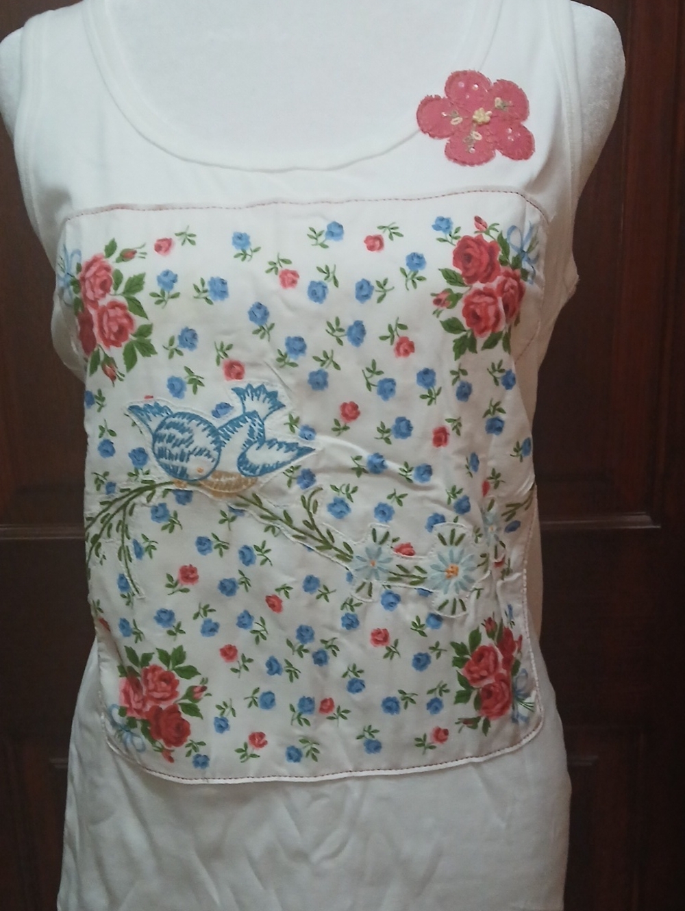 Custom Made White Floral Embroidered Camisole Vintage Hanky Embroidery Motif